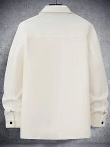 Manfinity CasualCool Men's White Lapel Jacket, Minimalist Solid Color Loose Single-Breasted Wool Coat - White - View 2