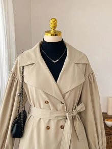 Comfortcana Plus Size Women's Solid Color Casual Elegant Smart Versatile Daily Travel Trench Coat Fall Office Working Grey - Light Grey - View 8
