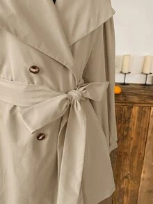Comfortcana Plus Size Women's Solid Color Casual Elegant Smart Versatile Daily Travel Trench Coat Fall Office Working Grey - Light Grey - View 5
