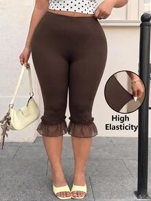 Muchica Plus Size Women's Mesh Patchwork Casual Versatile Everyday Leggings - Chocolate Brown - View 6