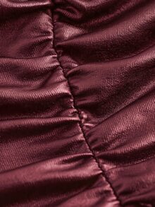 SHEIN EZwear Red High Elastic PU Material Ruched Waist Bandeau Top For Women, Plus Size - Red - View 4