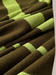 Comfortcana Áo len chui đầu dáng rộng phong cách vintage thập niên 80 phối màu mùa thu, màu xanh ô liu, vai bất đối xứng, casual, size lớn, phù hợp lễ tốt nghiệp, mặc nhà và dự tiệc - màu xanh lá - Xem 3