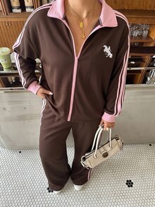 Muchica 大尺碼女款巧克力棕色休閒套裝，適合運動、約會、度假、派對、日常穿著、聚會、戶外活動 - 巧克力棕 - 查看 5