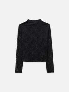 Nöista Elegant Lace Black Fitted Top With Button Detail For Party, Going Out And Evening Occasions, Perfect For Layering In Fall Winter Season. - Black - View 11