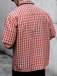 Manfinity CasualCool 男士格子单排扣休闲百搭日常短袖衬衫 - 紅色 - 查看 2