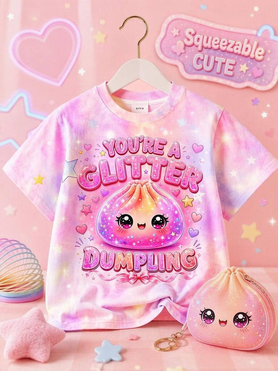 Kaos Anak Perempuan Remaja Minimalis Kasual dengan Motif Kartun, Kerah Bulat, Cocok untuk Semua Musim - MultiWarna - View 1