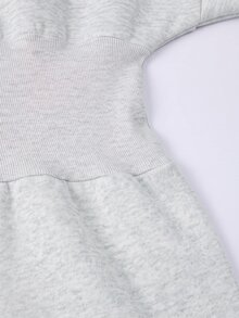 SHEIN 1件女童亮粉色時尚休閒連帽拉鍊寬鬆字母毛巾刺繡貼布運動衫＆高腰刷毛抓絨連身褲 秋冬款 - 淺灰色 - 查看 5