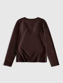 ROMWE MEN Street Life Men's Slim Fit Lace-Up Long Sleeve T-Shirt - Rust Brown - View 2