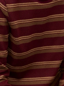 Nöista Burgundy Striped Loose-Fitting Straight-Cut Long-Sleeved Knit T-Shirt.Soft Casual. Suitable School, Commuting,Parties,Travel. Fall Winter,Going Out - Burgundy - View 7