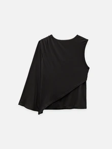 Nöista Black Asymmetric One Shoulder Top With Draped Overlay And Flowing Sleeve Elegant Perfect For Day To Night Styling Halloween - Black - View 8