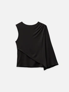 Nöista Black Asymmetric One Shoulder Top With Draped Overlay And Flowing Sleeve Elegant Perfect For Day To Night Styling Halloween - Black - View 7