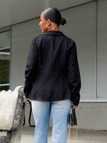 SAYEHFBABY 女款黑色長袖修身性感西裝外套，秋冬款，適合嬌小女性 - 黑色 - 查看 2