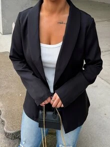 SAYEHFBABY 女款黑色長袖修身性感西裝外套，秋冬款，適合嬌小女性 - 黑色 - 查看 6