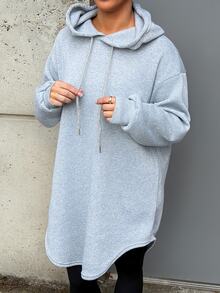 SAYEHFBABY Women's Casual Basic Solid Color Hooded Long Sweatshirt Holiday Office Grey Autumn - Grey - View 6