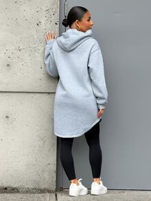 SAYEHFBABY Women's Casual Basic Solid Color Hooded Long Sweatshirt Holiday Office Grey Autumn - Grey - View 3