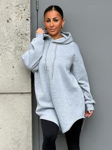 SAYEHFBABY Women's Casual Basic Solid Color Hooded Long Sweatshirt Holiday Office Grey Autumn - Grey - View 5