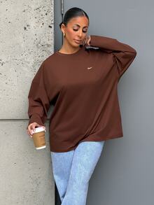 SAYEHFBABY Women's Spring/Summer Loose Casual T-Shirt With Slogan Print, Round Neck And Drop Shoulder Long Sleeves - Brown - View 6