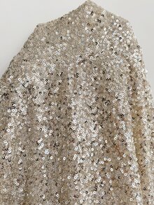 SHEIN Women's Fall Cream Sequin V-Neck Long-Sleeve Top,Sparkle Lantern Sleeve Loose Blouse,Shiny Occasion Wear For Daily Party Gathering Party Dinner Commte - Apricot - View 8