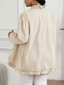 EMERY ROSE Chaqueta vaquera de doble botonadura con volantes para tallas grandes - Beis - Ver 2