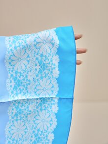 LOTSLUV 女款夏季優雅浪漫通勤派對與場合穿著，淺藍色仿蕾絲印花，12片大裙擺超大容量婚禮裙 - 藍色 - 查看 10