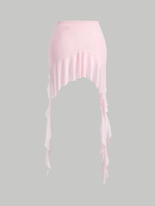 Sweetina Gonna nera in rete con volant, arricciature e orlo con volant per la primavera - Rosa Baby - Visualizzare 5
