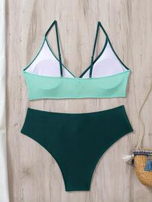 SHEIN Swim Women's Summer Beach Colorblock Sexy Cross Front Bikini Set - Multicolor - View 2