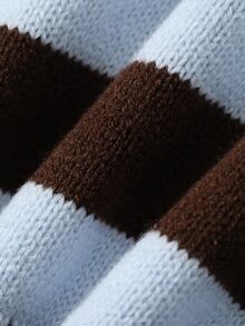 DAZY Women's Brown Striped Asymmetric Neck Long Sleeve Tie Design Fitted Sweater Autumn Brunch French Casual - Blue - View 11