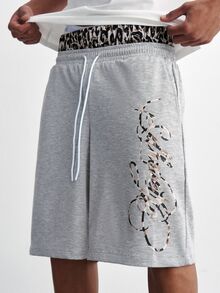 TOKVUE Men's Leopard Print Drawstring Waist Pocket 7/8 Length 2 In 1 Sweatpants - Grey - View 4