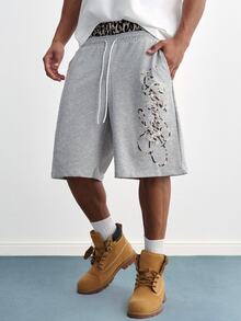 TOKVUE Men's Leopard Print Drawstring Waist Pocket 7/8 Length 2 In 1 Sweatpants - Grey - View 5