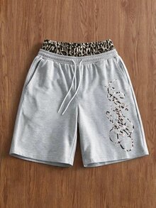 TOKVUE Men's Leopard Print Drawstring Waist Pocket 7/8 Length 2 In 1 Sweatpants - Grey - View 3