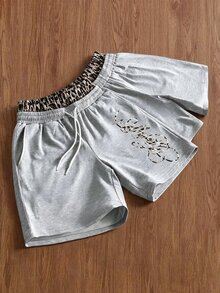 TOKVUE Men's Leopard Print Drawstring Waist Pocket 7/8 Length 2 In 1 Sweatpants - Grey - View 1