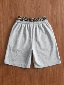 TOKVUE Men's Leopard Print Drawstring Waist Pocket 7/8 Length 2 In 1 Sweatpants - Grey - View 2