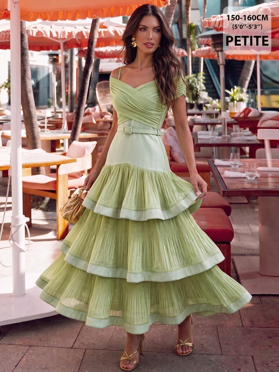 Anewsta Primavera/Verano Nuevo Vestido de Fiesta Elegante Romántico con Diseño de Volantes, Escote Hombros Descubiertos, Cintura Ceñida y Falda Romántica con Capas para Mujeres de Talla Pequeña