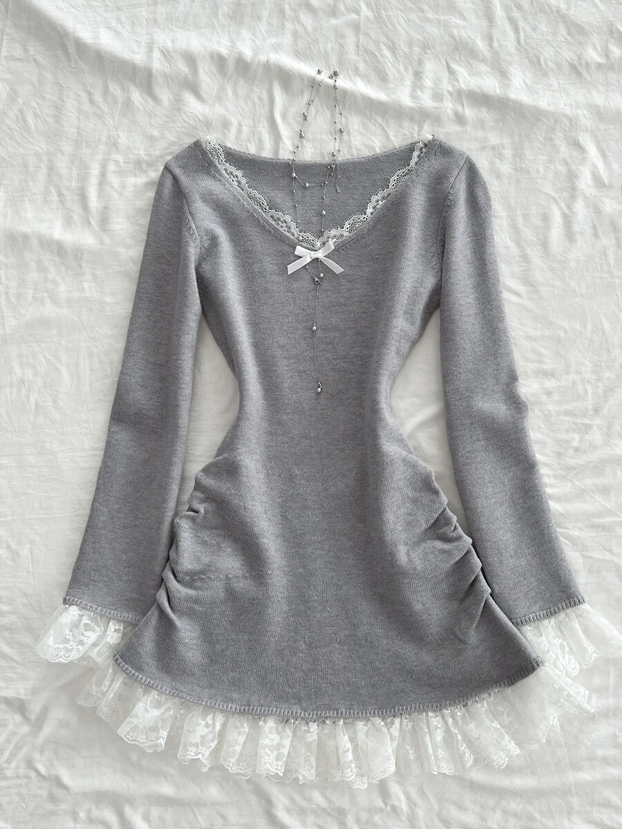 Elamini Women Sweater Dresses - Grey - View 1