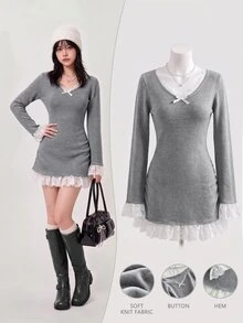 Elamini Women Sweater Dresses - Grey - View 1