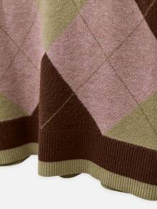 Nöista Sweater Rajut Argyle Warna Pink, Olive, dan Cokelat dengan Kerah Bulat Bergaris dan Lengan Mengembang. Cocok untuk Musim Gugur dan Musim Dingin, Kemahasiswaan, Rombhus, Tampilan Sehari-hari, dan Halloween. - Berwarna merah muda - View 8