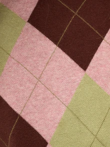 Nöista Sweater Rajut Argyle Warna Pink, Olive, dan Cokelat dengan Kerah Bulat Bergaris dan Lengan Mengembang. Cocok untuk Musim Gugur dan Musim Dingin, Kemahasiswaan, Rombhus, Tampilan Sehari-hari, dan Halloween. - Berwarna merah muda - View 7