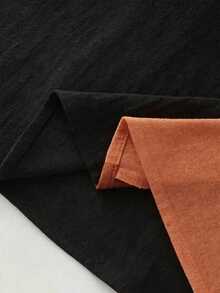 Linhara CURVE Plus Size Notch V-Neck Colorblock Loose Fit Short Sleeve Straight Dress With Pockets Vacation Black Summer Boho Casual - Multicolor - View 7