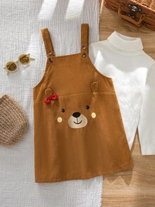 SHEIN Kids Young Girl Cartoon Bear Button Design Pinafore Dress - Multicolor - View 6