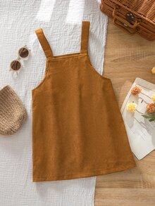 SHEIN Kids Young Girl Cartoon Bear Button Design Pinafore Dress - Multicolor - View 7