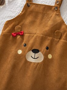 SHEIN Kids Young Girl Cartoon Bear Button Design Pinafore Dress - Multicolor - View 9