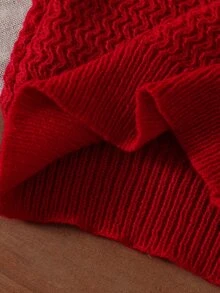 SHEIN 女童紅色手工刺繡 Happy 字樣針織毛衣，秋冬套頭衫，手工蝴蝶結，可愛優雅休閒波浪紋軟綿百搭內搭，適合玩耍、日常出遊、上學、聖誕穿著 - 紅色 - 查看 7