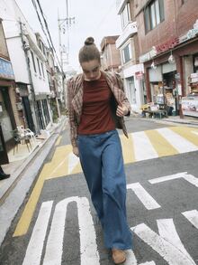 Nöista Pink And Green Plaid Knit Jacket With Mandarin Collar, Asymmetrical Button Closure And Long Sleeves. Fall, Winter, Office, Back To School, Everyday. - Green - View 6