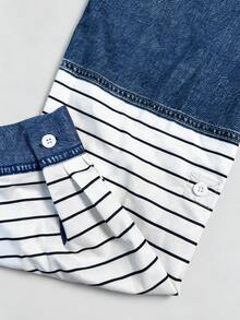 Lalippa Atasan Kemeja Wanita Motif Bunga Denim Gaya Y2K Musim Gugur dengan Desain Garis-garis, Cocok untuk Dipakai Sehari-hari dan Sepanjang Musim. - MultiWarna - View 4