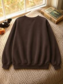 INAWLY 女款幽靈刺繡圓領長袖保暖內裡休閒運動衫 - 棕色 - 查看 2