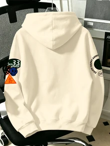 Teen Boys English Print Sweatshirt, Casual Long Sleeve Drawstring Pullover Sweatshirt, Suitable For Daily Wear - Multicolor - View 2