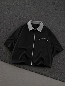 GENTILAND 男士夏季休閒對比領襯衫 - 白色 - 查看 2
