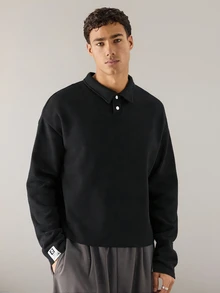 Mainfolk 男士针织休闲宽松长袖半开襟 Polo 衫 - 芥末黃 - 查看 4