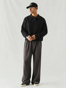 Mainfolk 男士针织休闲宽松长袖半开襟 Polo 衫 - 芥末黃 - 查看 7