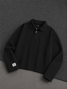 Mainfolk 男士针织休闲宽松长袖半开襟 Polo 衫 - 芥末黃 - 查看 1